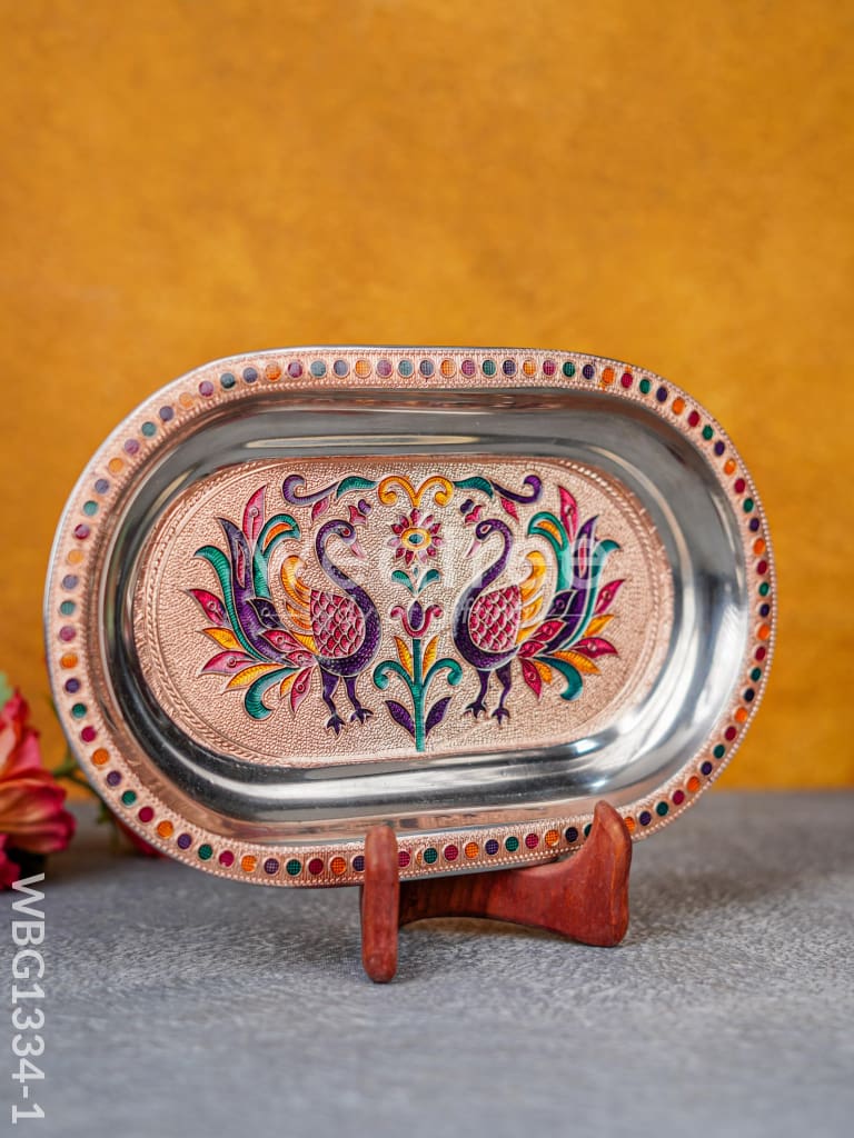 Meenakari Peacock Oval Plate - WBG1334