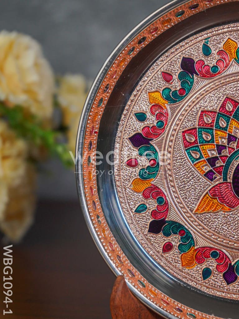 Meenakari Peacock Plate with Copper Finish - 7 inch - WBG1094-1