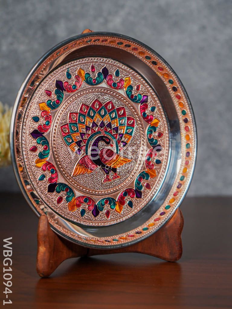 Meenakari Peacock Plate with Copper Finish - 7 inch - WBG1094-1