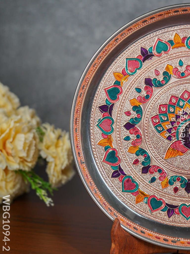 Meenakari Peacock Plate With Copper Finish - 9 Inch Wbg1094-2 Trays & Plates