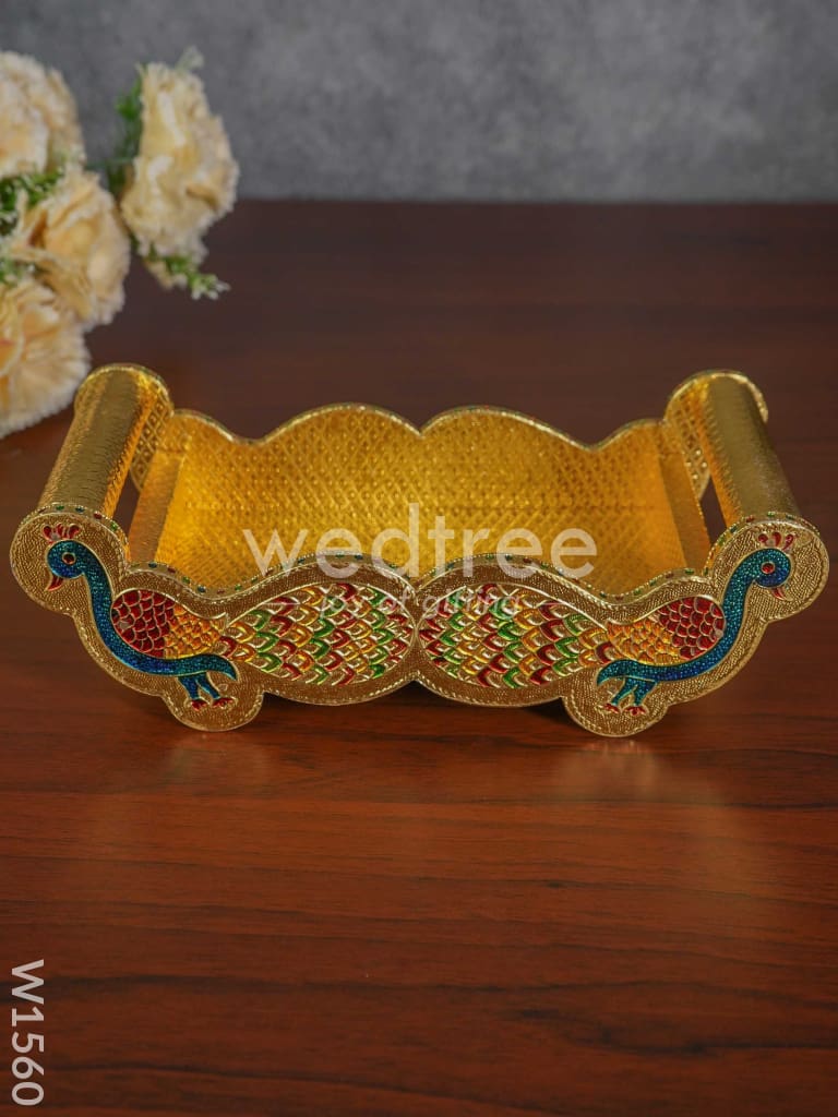 Meenakari Peacock Tray Set with 2 Glass - W1560