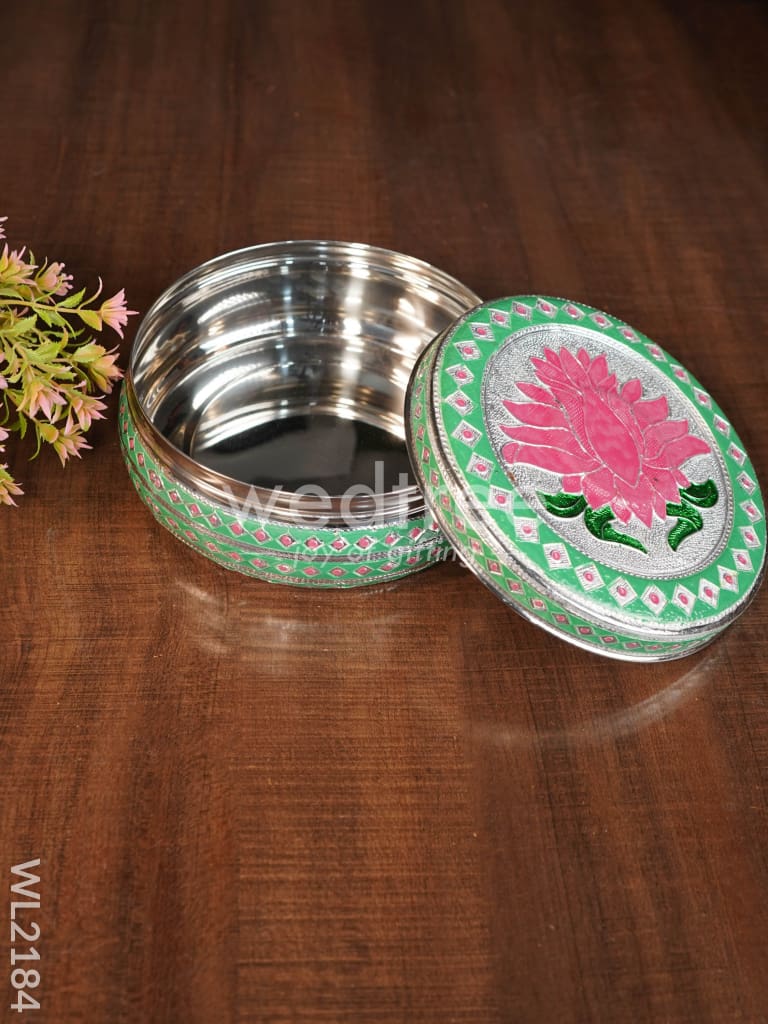 Meenakari Poori Box with Pastel Shade Lotus - 7 inch - WL2184