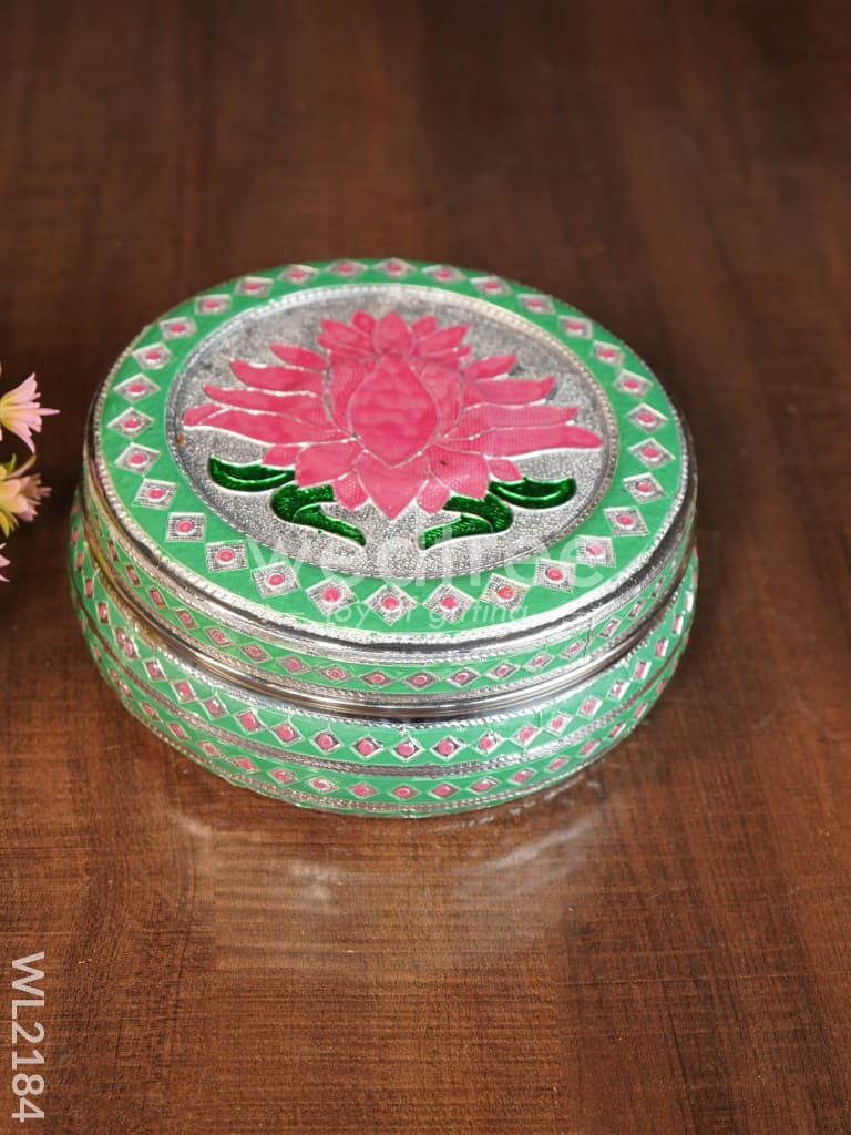 Meenakari Poori Box with Pastel Shade Lotus - 7 inch - WL2184