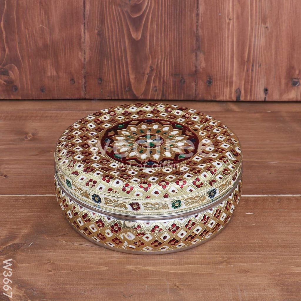 Meenakari Round Box - 9 inch W3667