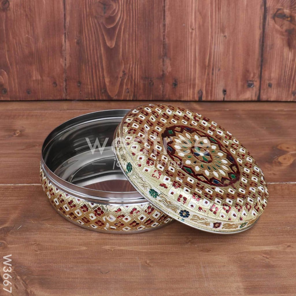 Meenakari Round Box - 9 inch W3667