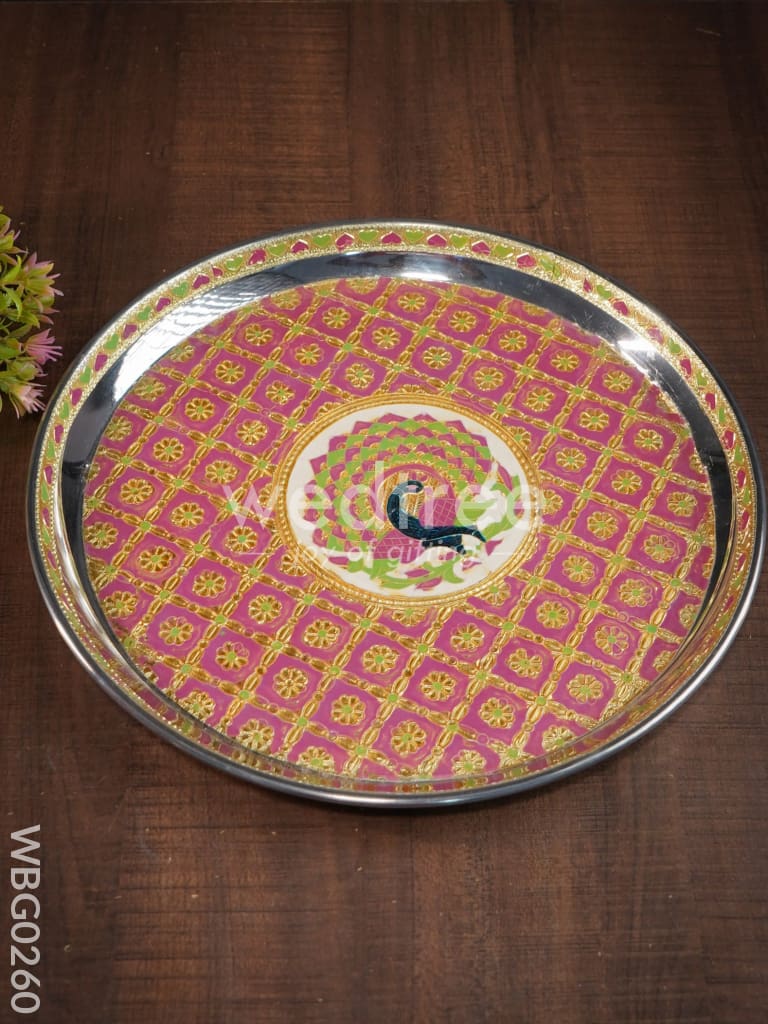 Meenakari Round Plate with Peacock Design - 12Inches - WBG0260