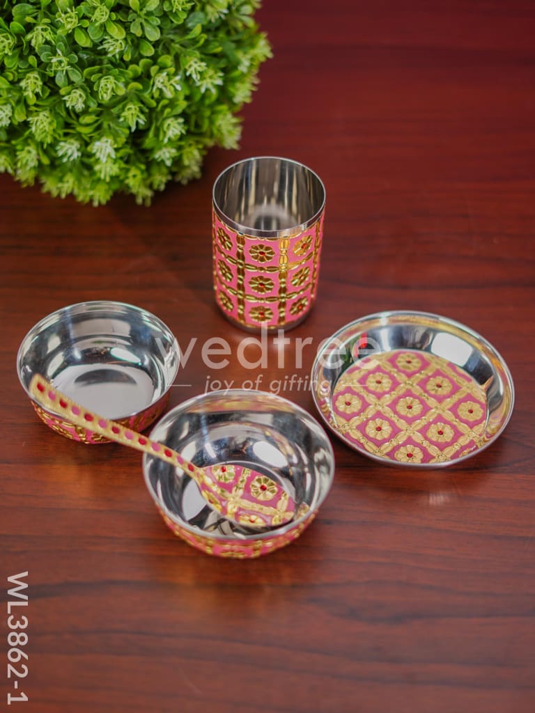 Meenakari Stainless Steel Thali Set - WL3862