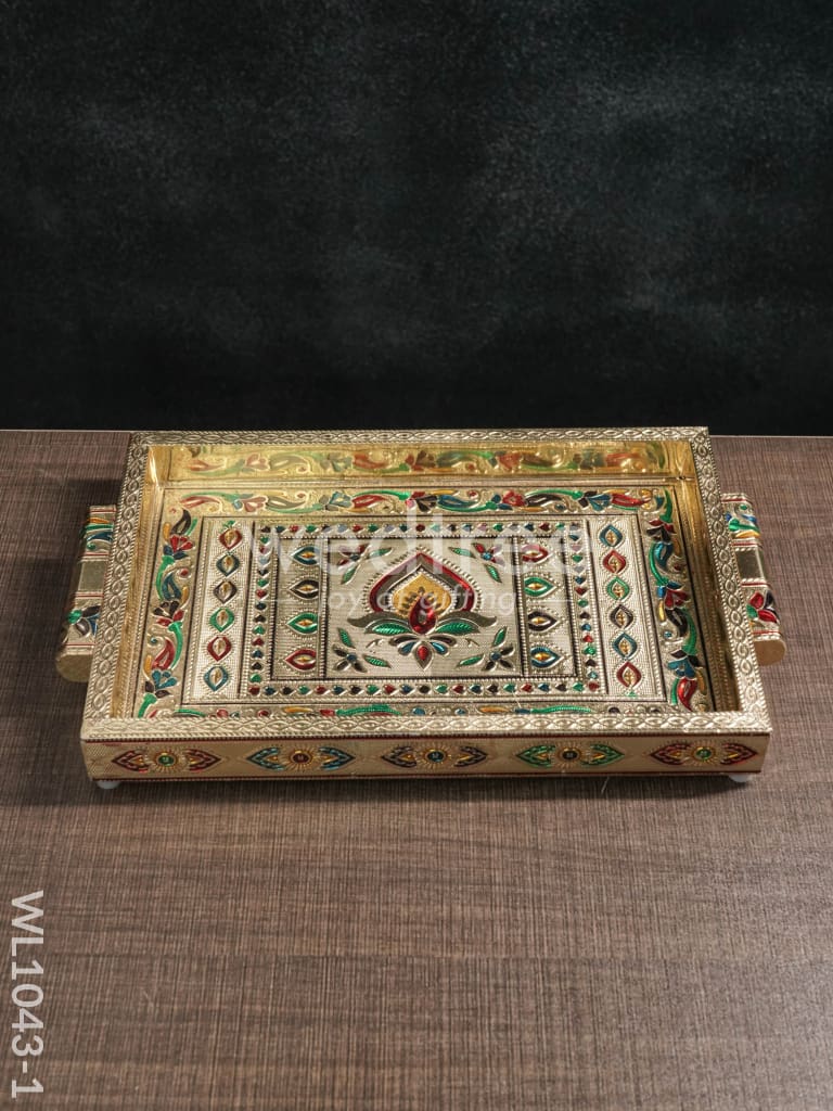 Meenakari Tray with Deepam Design - 12X8Inches - WL1043