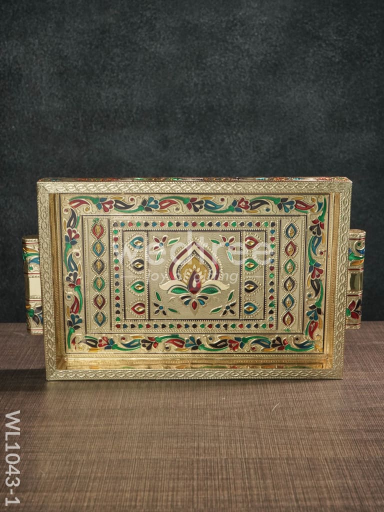 Meenakari Tray with Deepam Design - 12X8Inches - WL1043