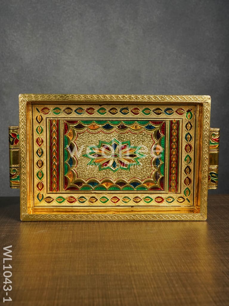 Meenakari Tray with Deepam Design - 12X8Inches - WL1043