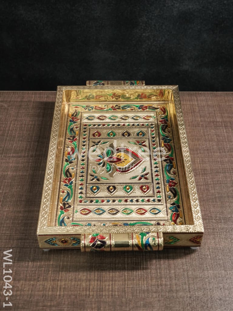 Meenakari Tray with Deepam Design - 12X8Inches - WL1043