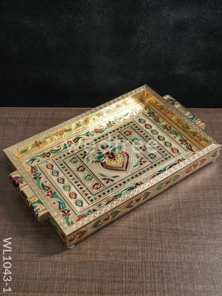 Meenakari Tray with Deepam Design - 12X8Inches - WL1043