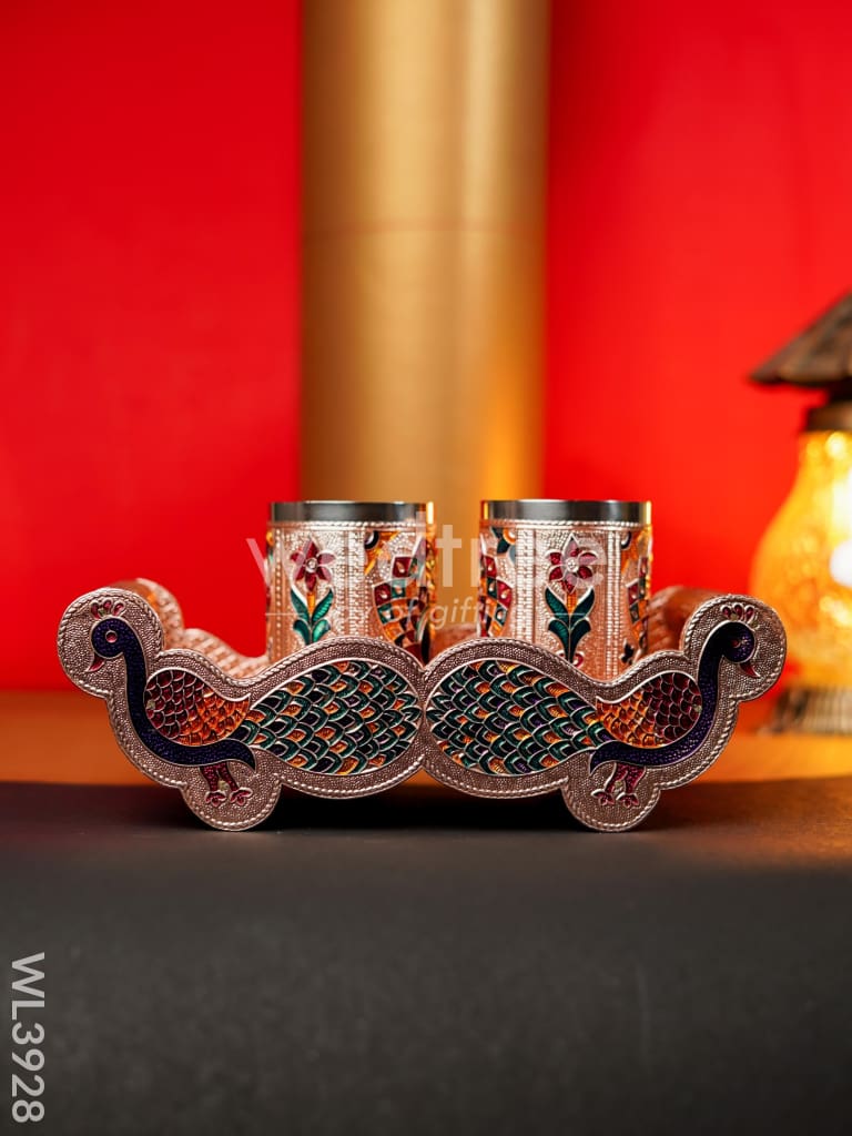 Meenakari Tray with Set of 2 Glass - WL3928