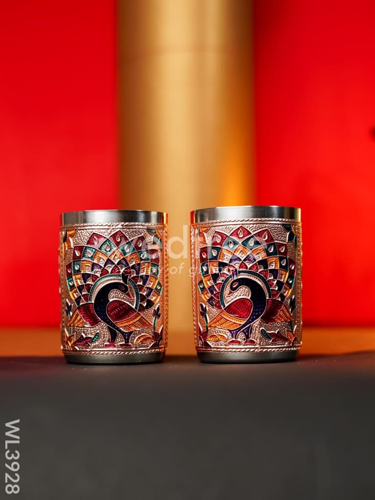 Meenakari Tray with Set of 2 Glass - WL3928