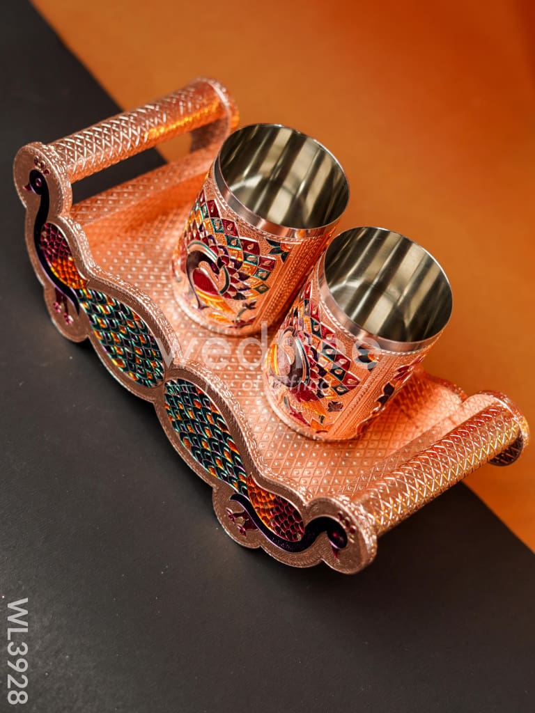 Meenakari Tray with Set of 2 Glass - WL3928