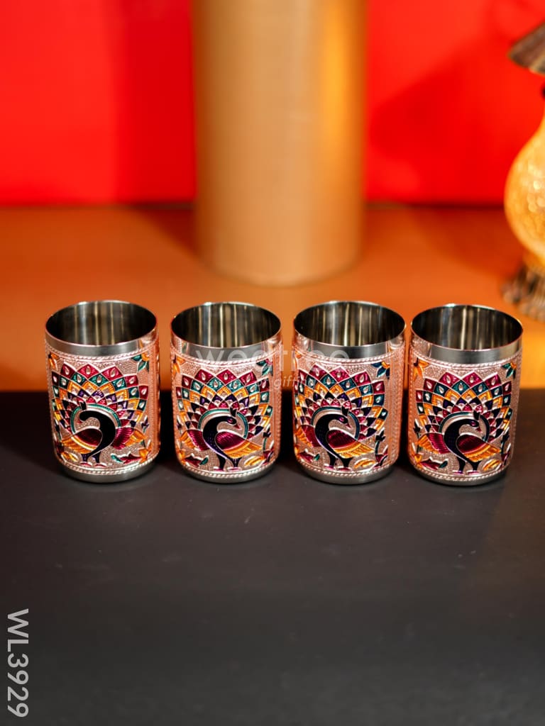 Meenakari Tray with Set of 4 Glass - WL3929