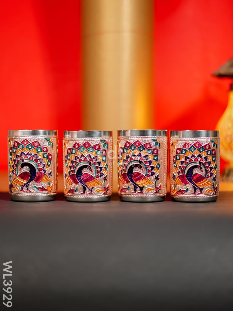 Meenakari Tray with Set of 4 Glass - WL3929