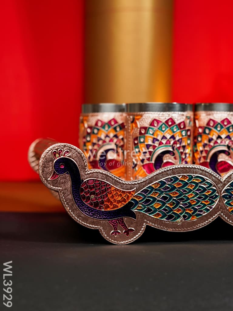 Meenakari Tray with Set of 4 Glass - WL3929