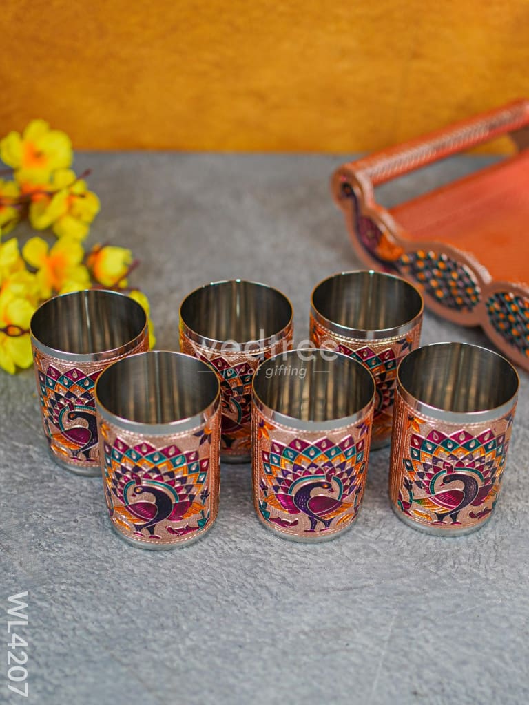 Meenakari Tray with Set of 6 Glass - WL4207