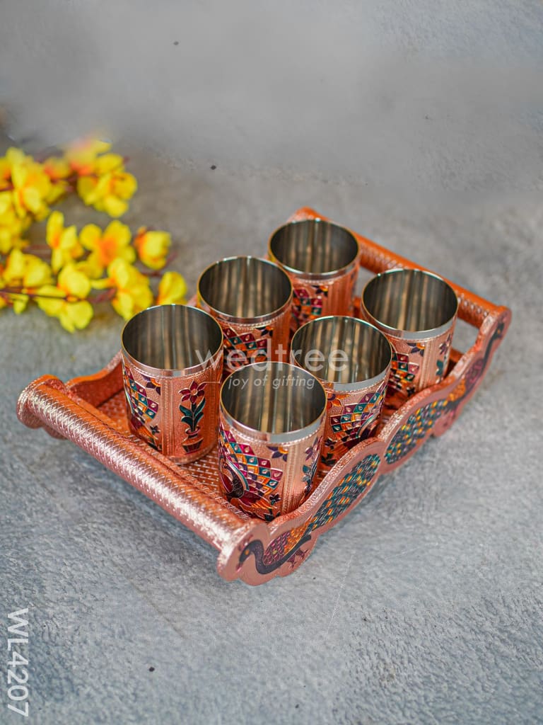 Meenakari Tray with Set of 6 Glass - WL4207