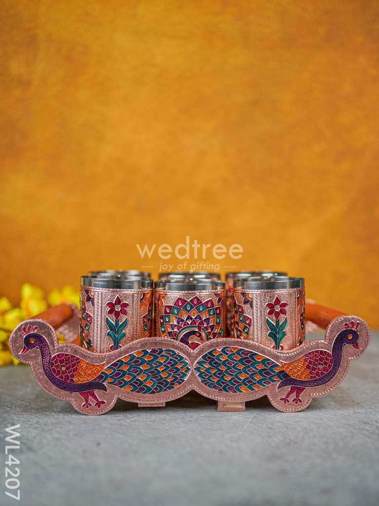 Meenakari Tray with Set of 6 Glass - WL4207