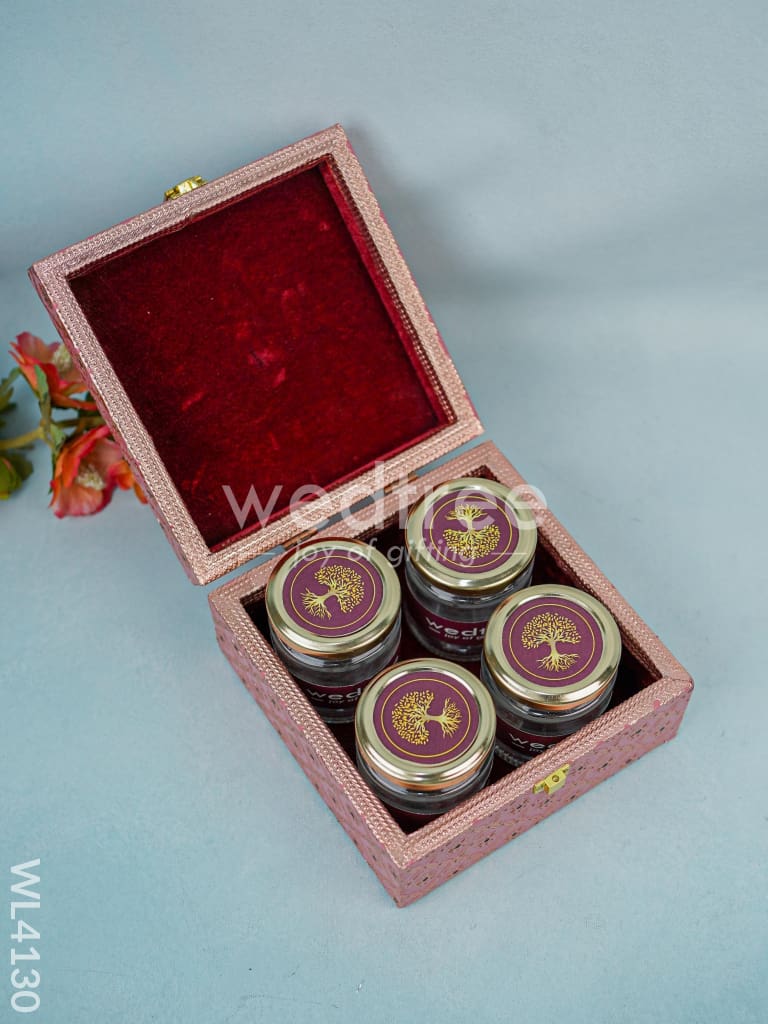 Meenakari Work Dry Fruit Container with 4 glass jars - Square - WL4130