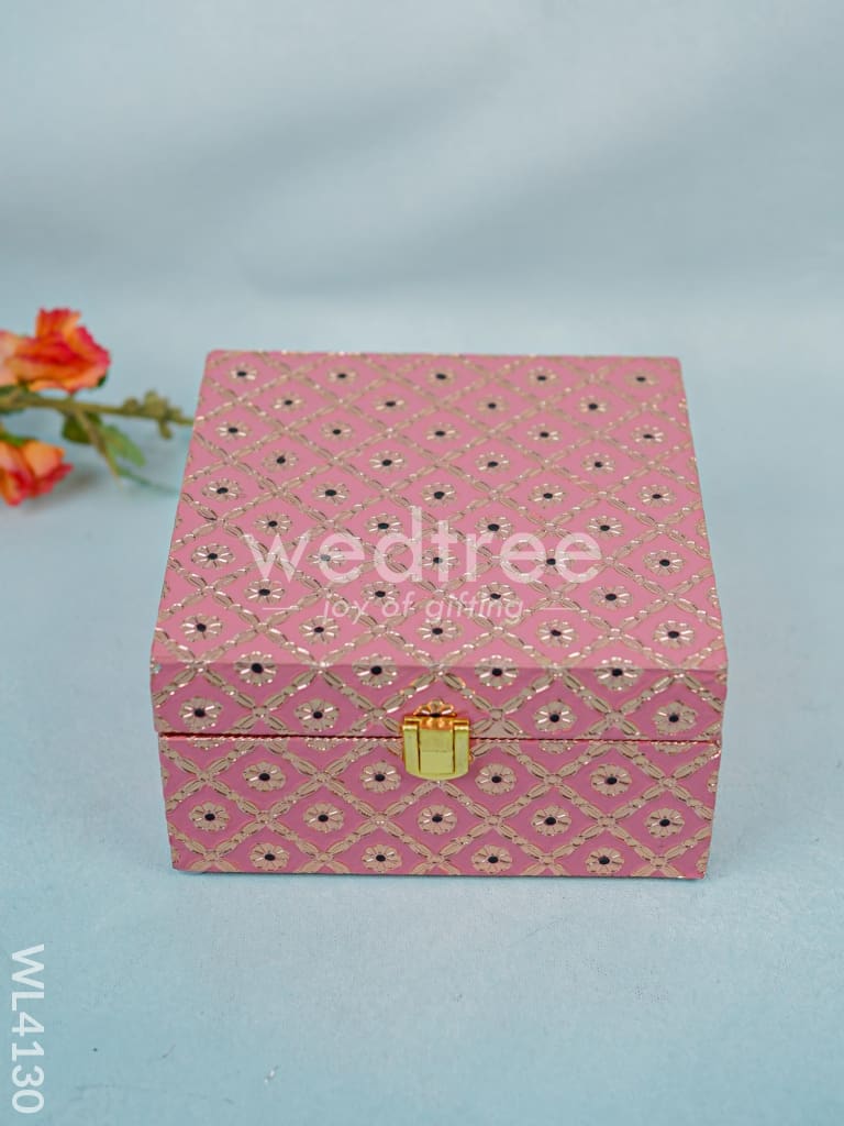 Meenakari Work Dry Fruit Container with 4 glass jars - Square - WL4130