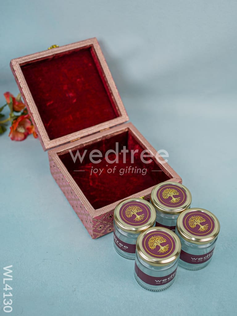 Meenakari Work Dry Fruit Container with 4 glass jars - Square - WL4130