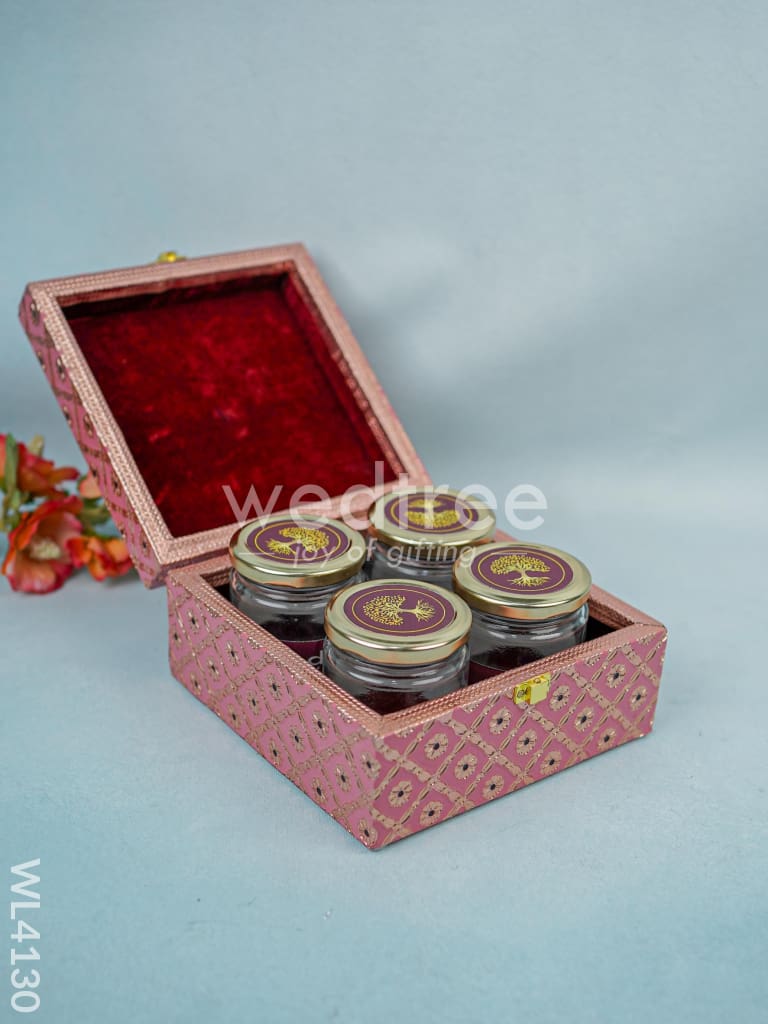 Meenakari Work Dry Fruit Container with 4 glass jars - Square - WL4130