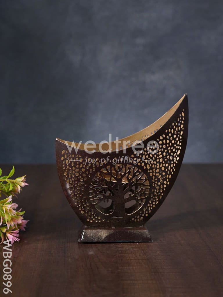 Metal Boat Shaped T-light Holder in Distressed Finish - WBG0896