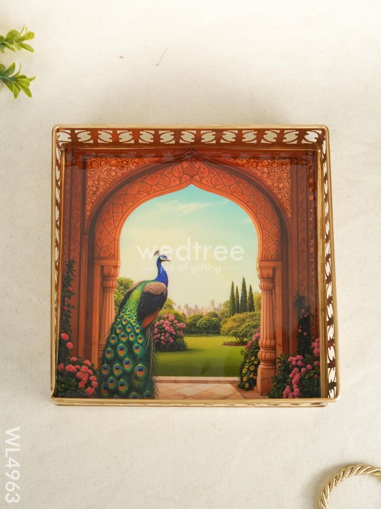 Metal Designer Peacock Tray - WL4963