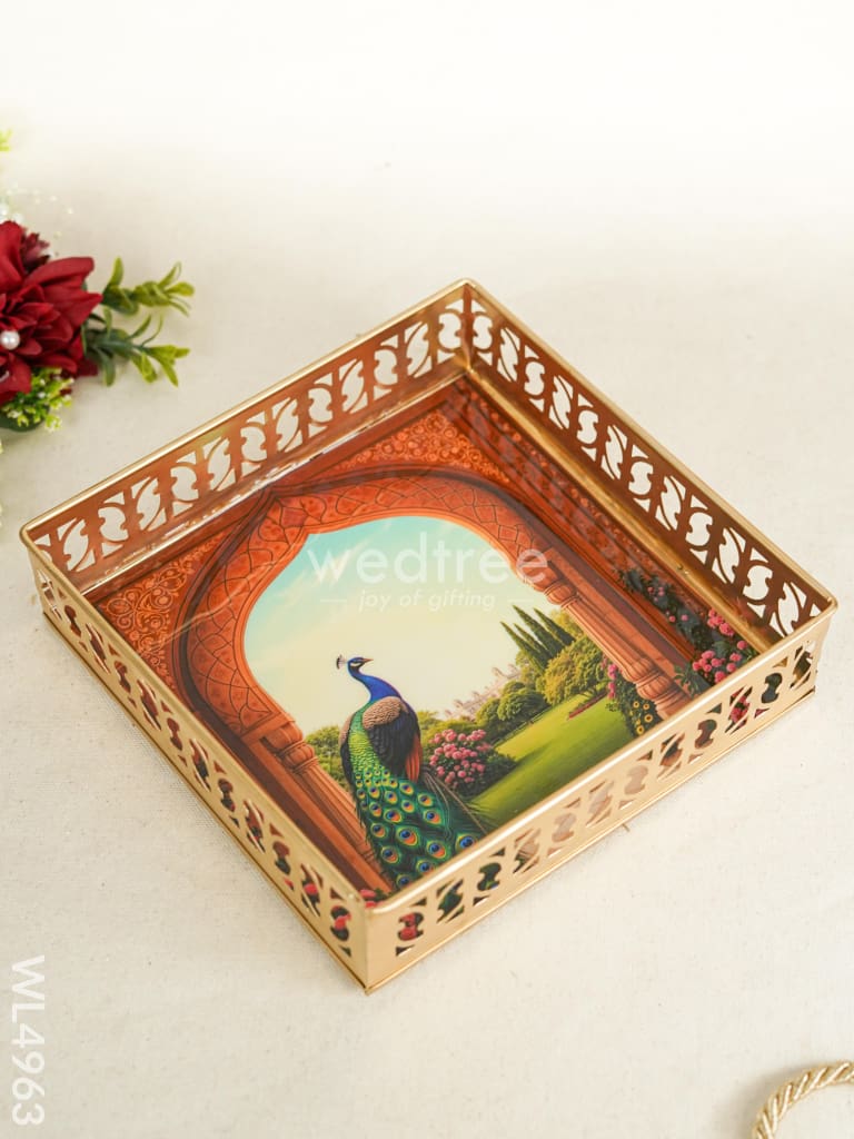 Metal Designer Peacock Tray - WL4963