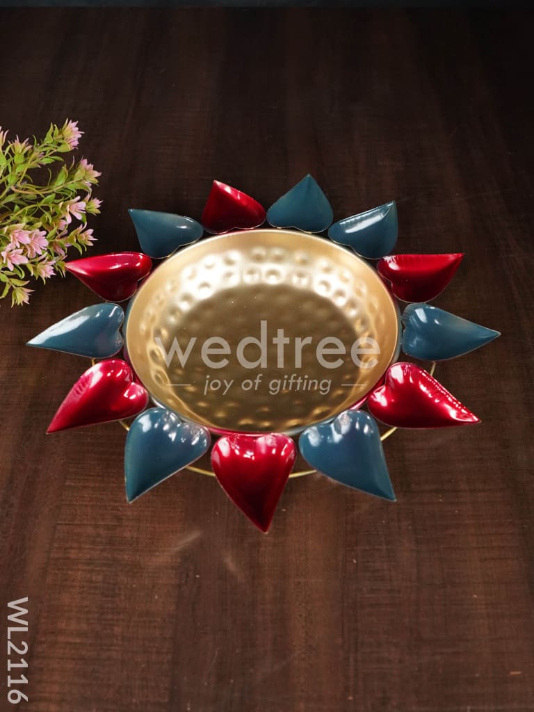 Metal Diya Urli - Leaf ( 14" Inch ) - WL2116