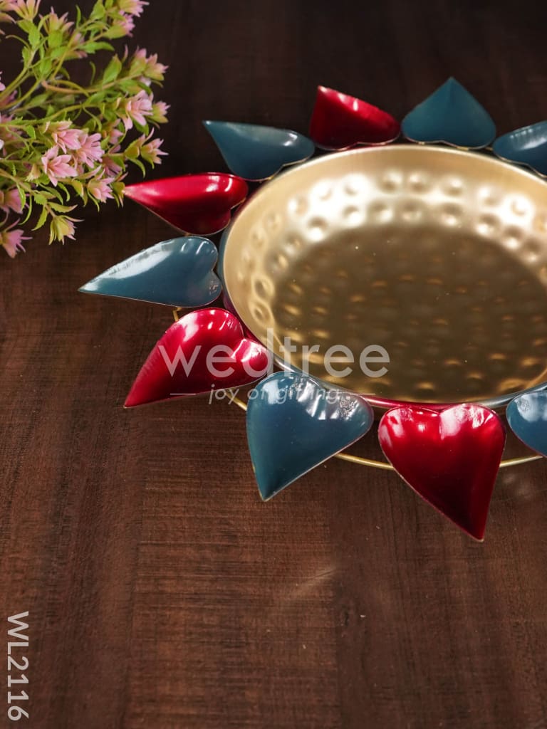 Metal Diya Urli - Leaf ( 14" Inch ) - WL2116