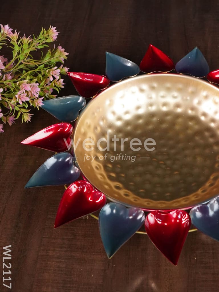 Metal Diya Urli with Leaves ( 16" Inch ) - WL2117