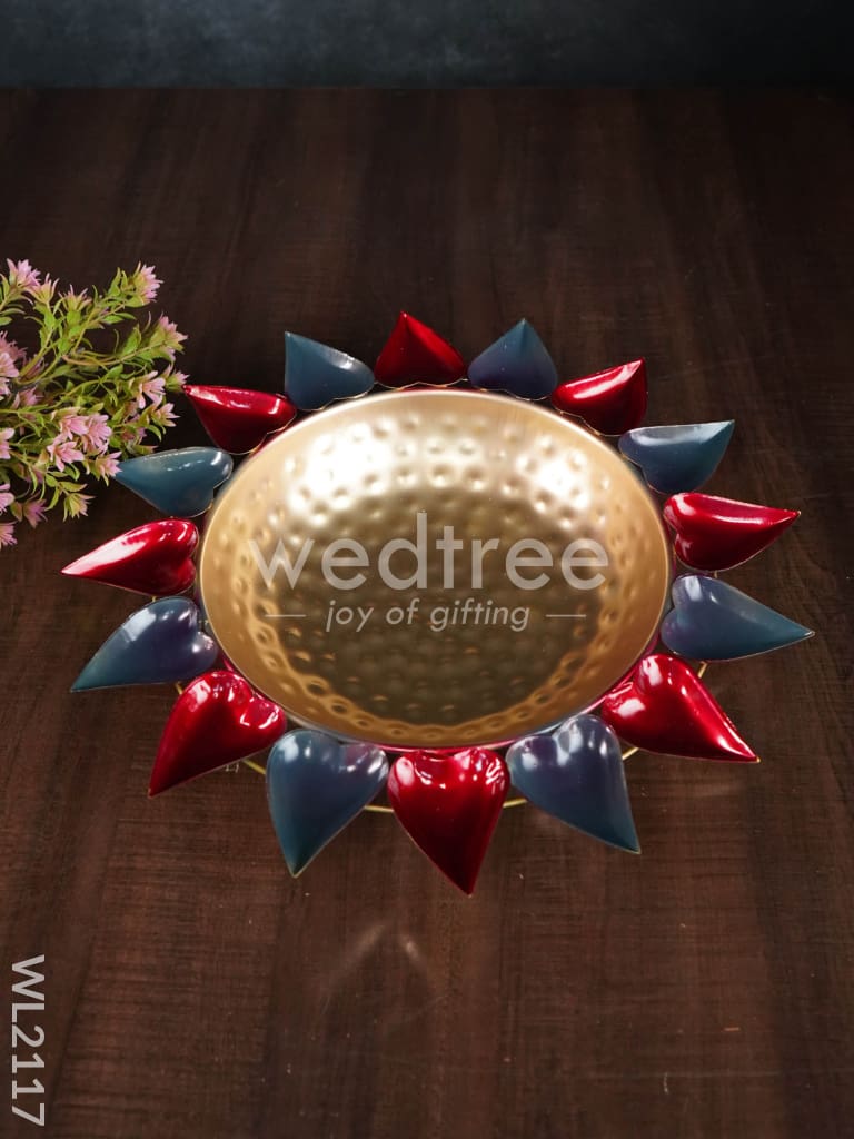 Metal Diya Urli with Leaves ( 16" Inch ) - WL2117