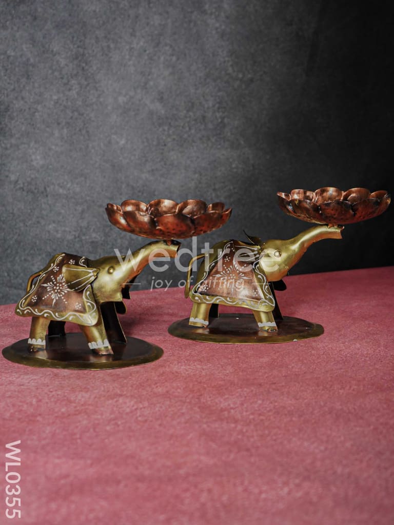 Metal Elephant T-Light holder - Set of 2 - WL0355