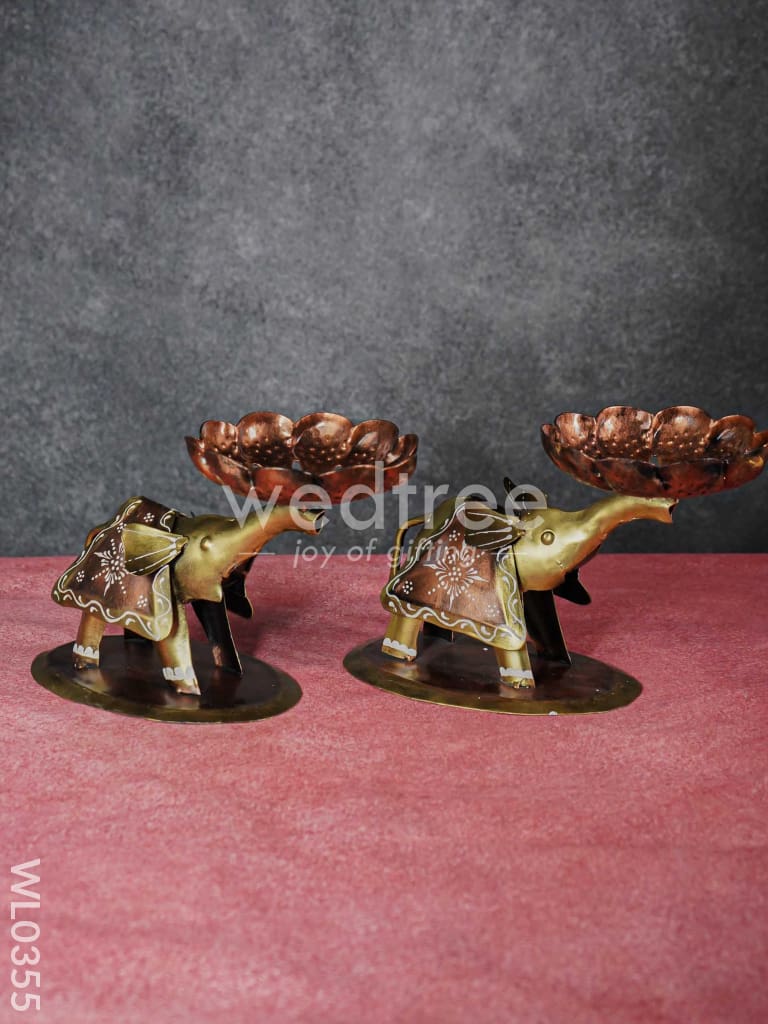 Metal Elephant T-Light holder - Set of 2 - WL0355