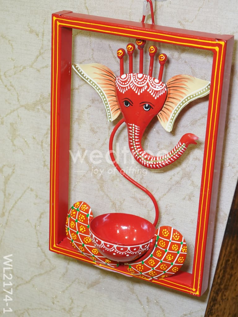 Metal Frame Ganesha With T Light Holder - WL2174-1