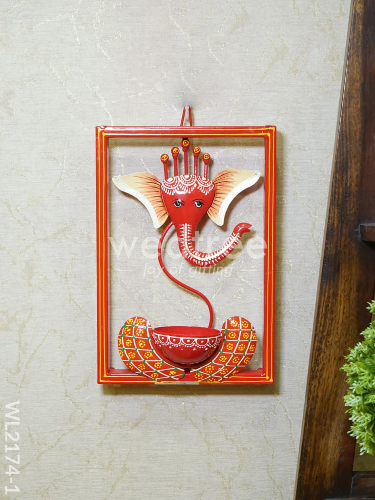 Metal Frame Ganesha With T Light Holder - WL2174-1