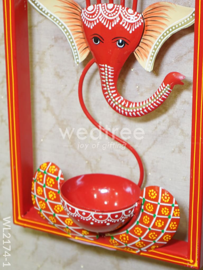 Metal Frame Ganesha With T Light Holder - WL2174-1