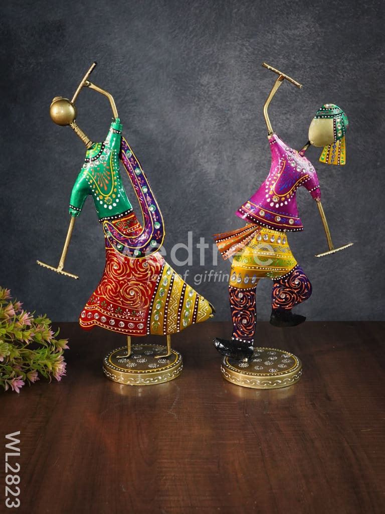 Metal Hand Painted Dandiya Dolls - Set of 2 - WL2823