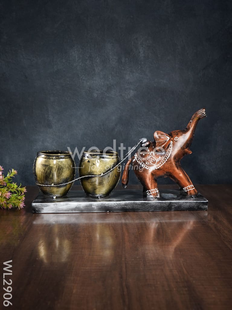 Metal Hand Painted Elephant Pen Stand - WL2906