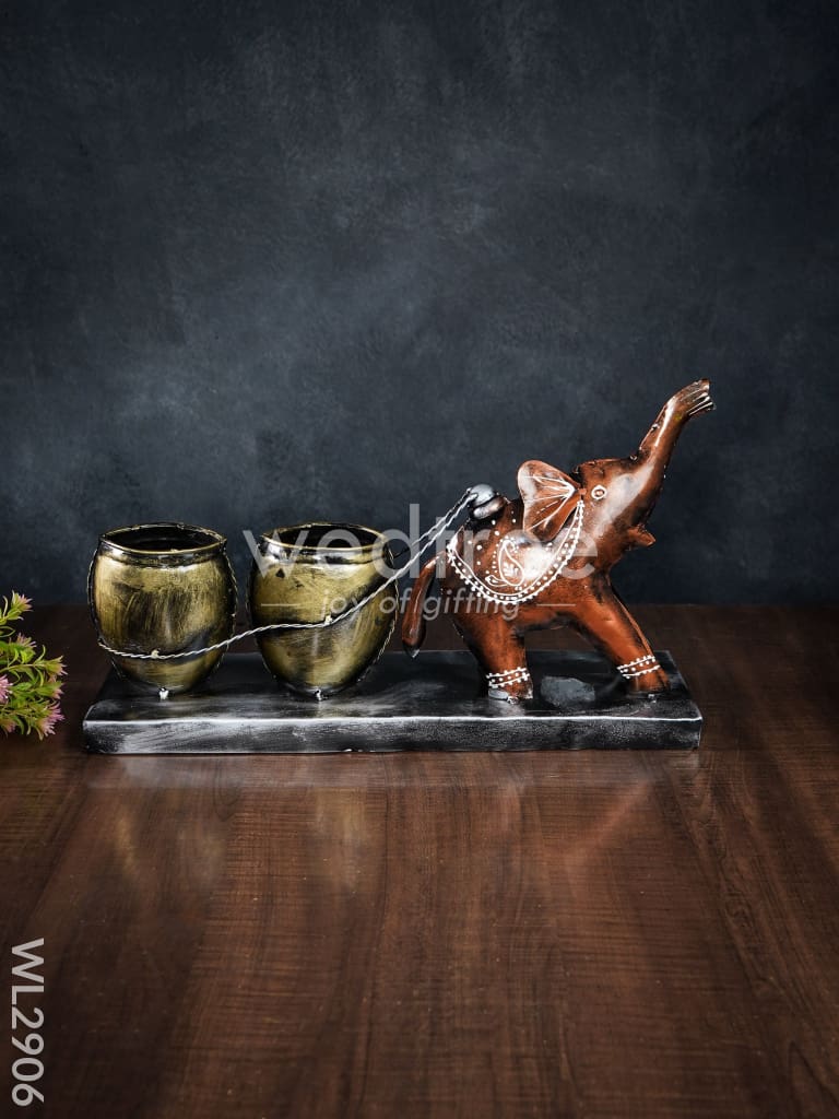 Metal Hand Painted Elephant Pen Stand - WL2906