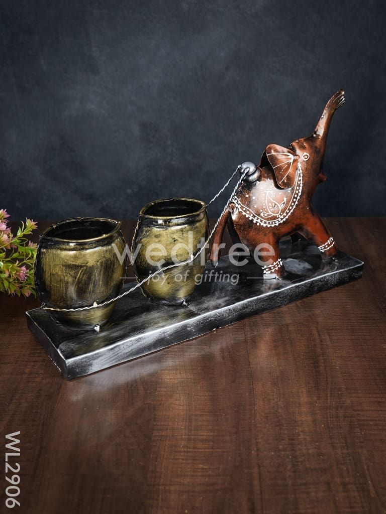 Metal Hand Painted Elephant Pen Stand - WL2906