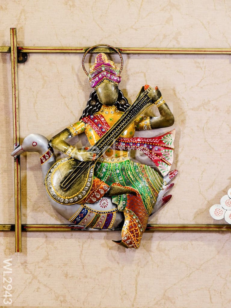 Metal Hand Painted Lakshmi Ganesha Saraswathi in Frame - WL2943