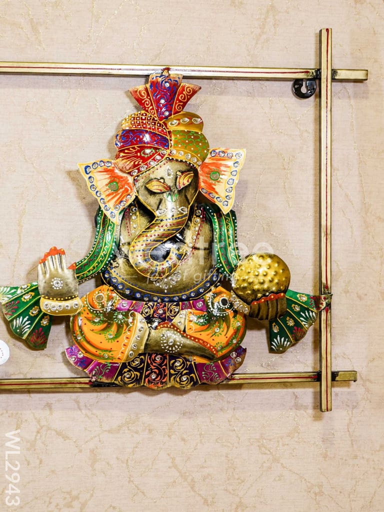 Metal Hand Painted Lakshmi Ganesha Saraswathi in Frame - WL2943