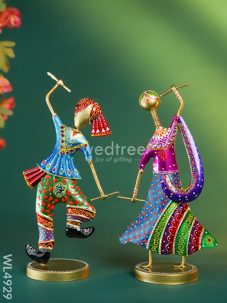 Metal Handpainted Dancing Rajasthani - Set of 2 - WL4929 Metal Decor Showpiece