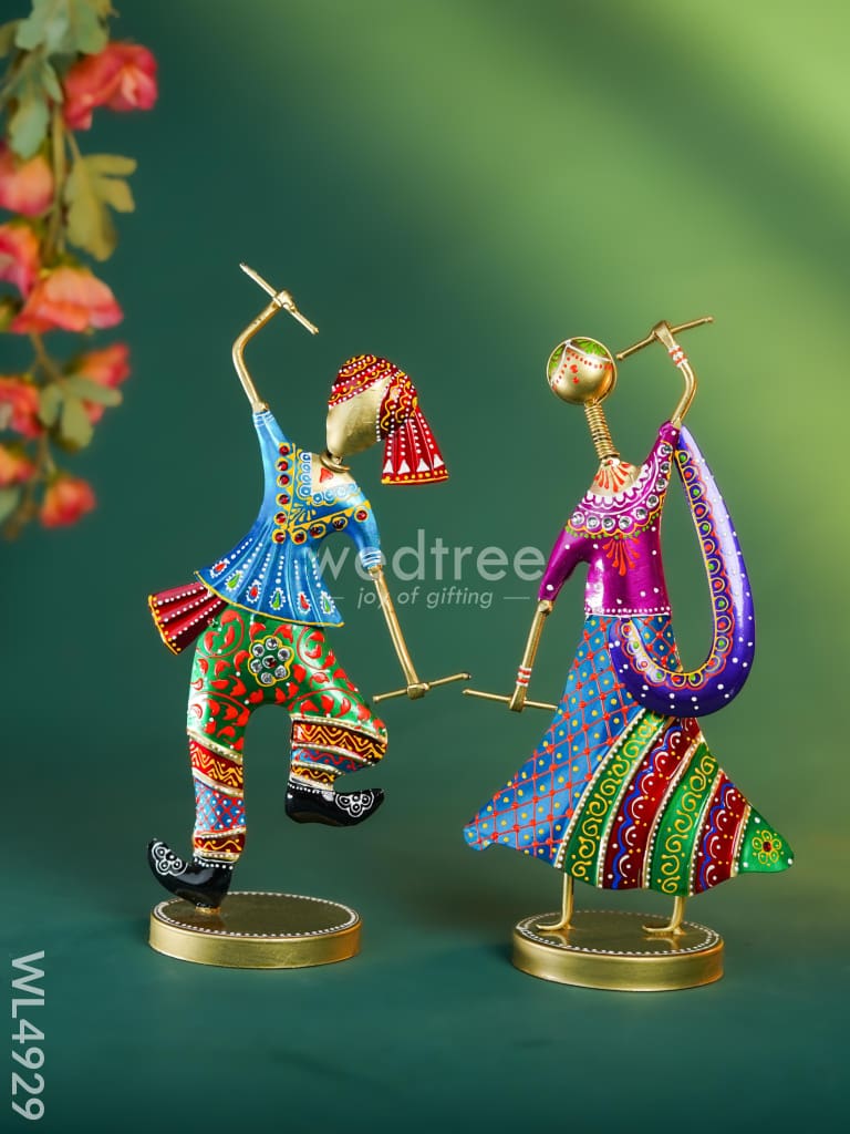 Metal Handpainted Dancing Rajasthani - Set of 2 - WL4929 Metal Decor Showpiece