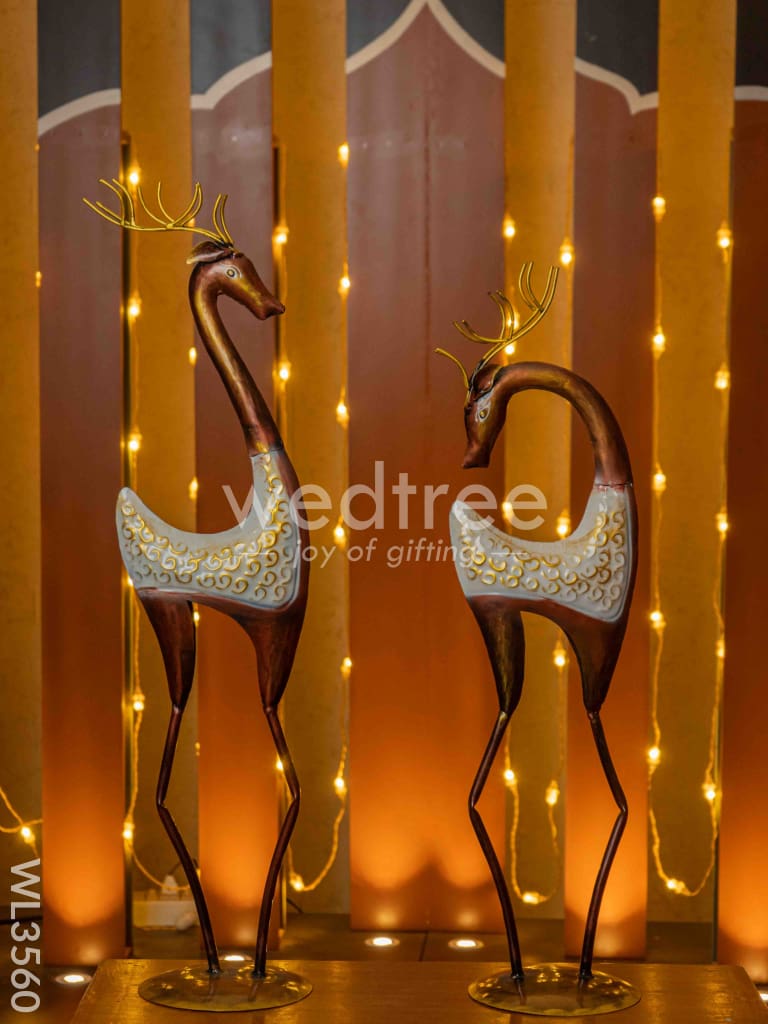 Metal Handpainted Deer Candle Holder - Set of 2 - WL3560